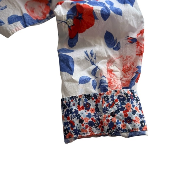 Talbots Floral Ruffle Neck 100% Cotton Popover Poplin Blouse Large Cottagecore - Picture 6 of 11